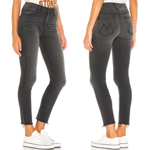Mother High Waisted Looker Ankle Fray Skinny Jeans Lighting Up Lanterns Grey 24 - Picture 2 of 11